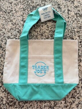 NWT TRADER JOE'S MINI Canvas Tote Bag Mint Green, Pastel, Spring, Limited